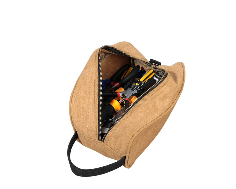 Heavy Duty 16 OZ Waxed Canvas Tool Bag, Multi-purpose Tool Pouch Tote Bags (Khaki) Khaki