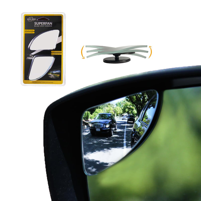 Blind Spot Mirrors for Cars - by Safe View Company - Change Lanes w Confidence - Made from Real Convex Glass - Long Lasting - Easy Peel & Stick (Superfan) Superfan