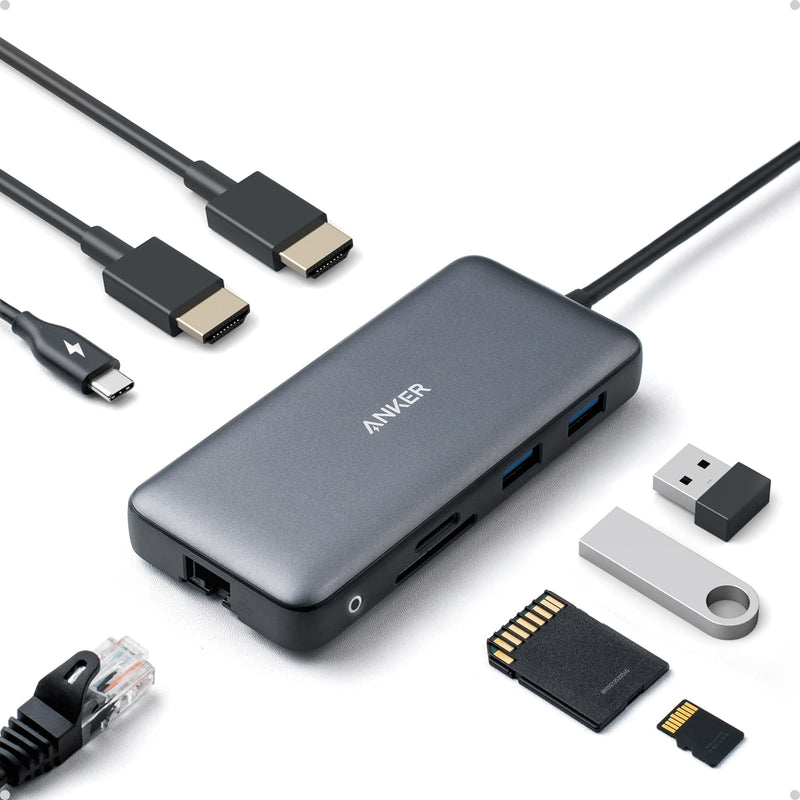 Anker Laptop Docking Station Dual Monitor, 8-in-1 USB C Hub with 4K HDMI | Dual HDMI USB C Dock, 1Gbps Ethernet, 85W Max PD, SD/TF Card Reader, for USB C Laptops, XPS and More (Charger Not Included) 8 in 1 【2 HDMI + Ethernet】