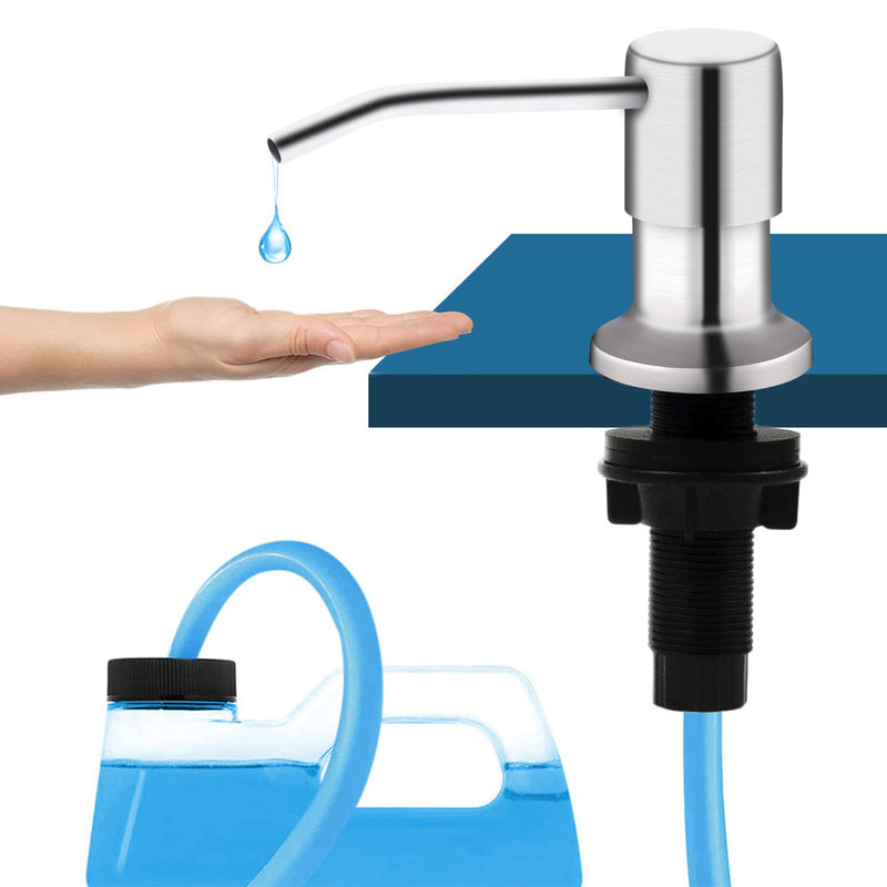 Kitchen Sink Soap Dispenser, Brushed Nickel Countertop Soap Dispenser Pump, 47" Silicone Extension Tube Connect to The Soap Bottle Directly, Say Goodbye to Frequent Refills With Tube Kit