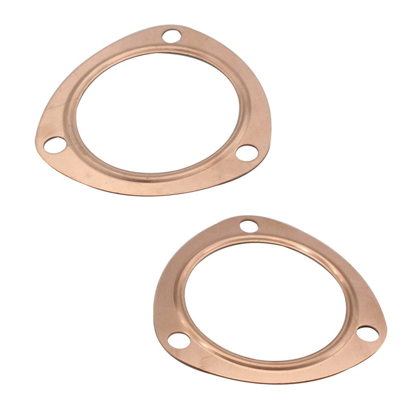 2pcs 3inch Copper Header Exhaust Collector Gaskets Reusable for All SBC BBC 302 350 454 Exhaust Gaskets(3 Bolt Pattern)