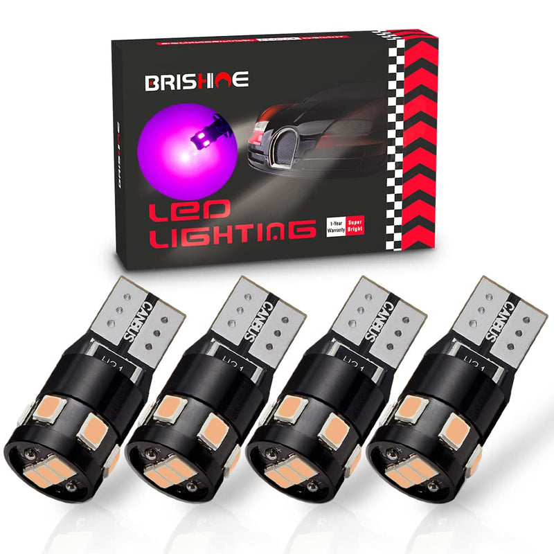 300LM Extremely Bright Canbus Error Free 194 168 2825 W5W T10 LED Bulbs Purple 9-SMD 2835 Chipsets for Dome Map Door Courtesy License Plate Lights(Pack of 4)