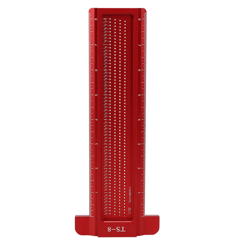 TS-8 Precision Marking T-Rule Aluminum Alloy Hole Positioning Scribing Gauge Woodworking Ruler Marking Gauge Measuring Tool(Red)