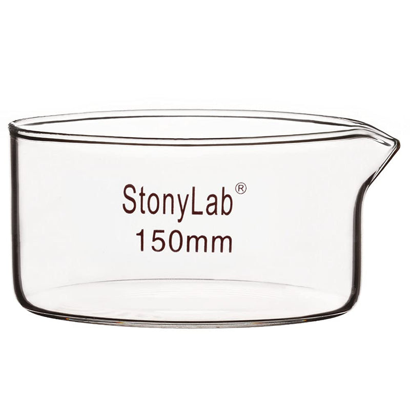 stonylab Crystallizing Dish with Spout and Heavy-Duty Rim, Borosilicate Glass Reusable Crystallizing Dishes for Crystallization and Evaporation, 1 Liter Capacity OD 150mm O.D. 150 mm