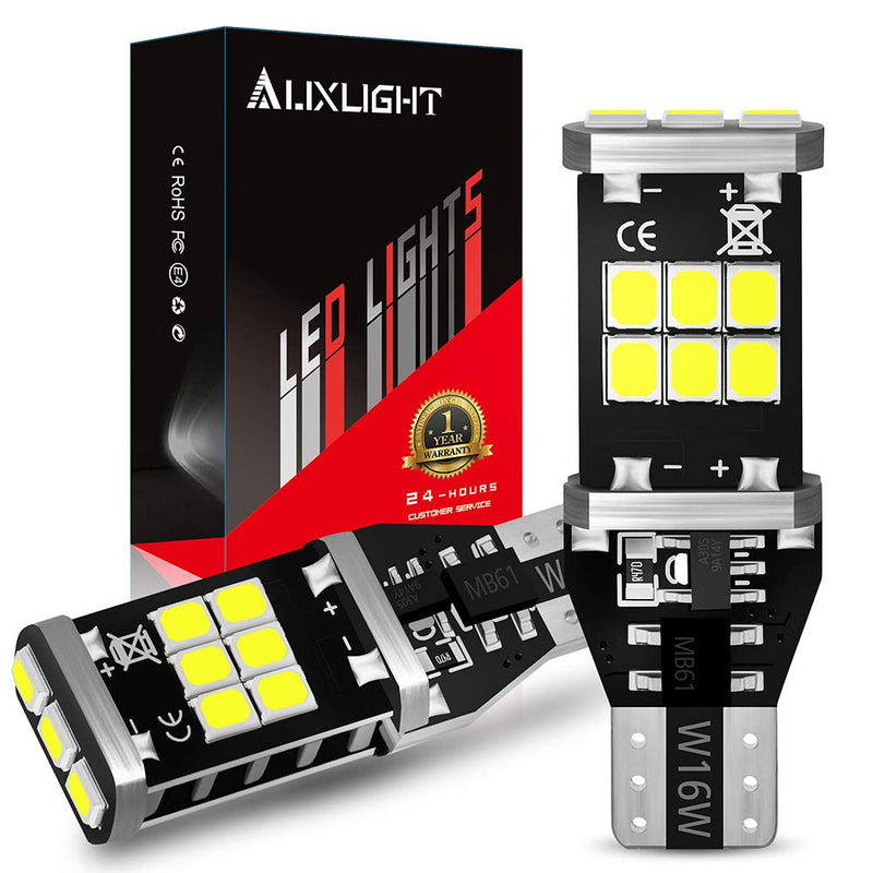 AUXLIGHT 921 912 906 904 T15 W16W 921A Error Free Back Up Reverse 3rd Brake Center High Mount Stop Light Bulbs, Super Bright High Power 6000K Xenon White replacement for Cars, Trucks, RVs (Pack of 2)