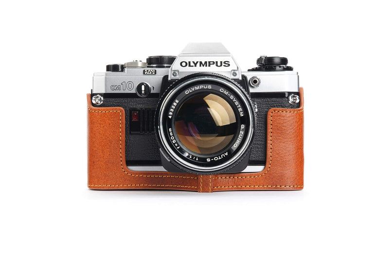 OM30 Case, BolinUS Handmade Genuine Real Leather Half Camera Case Bag Cover for Olympus OM10/30(with Handle) OM20(No Handle) Camera with Hand Strap (LavaBrown) LavaBrown