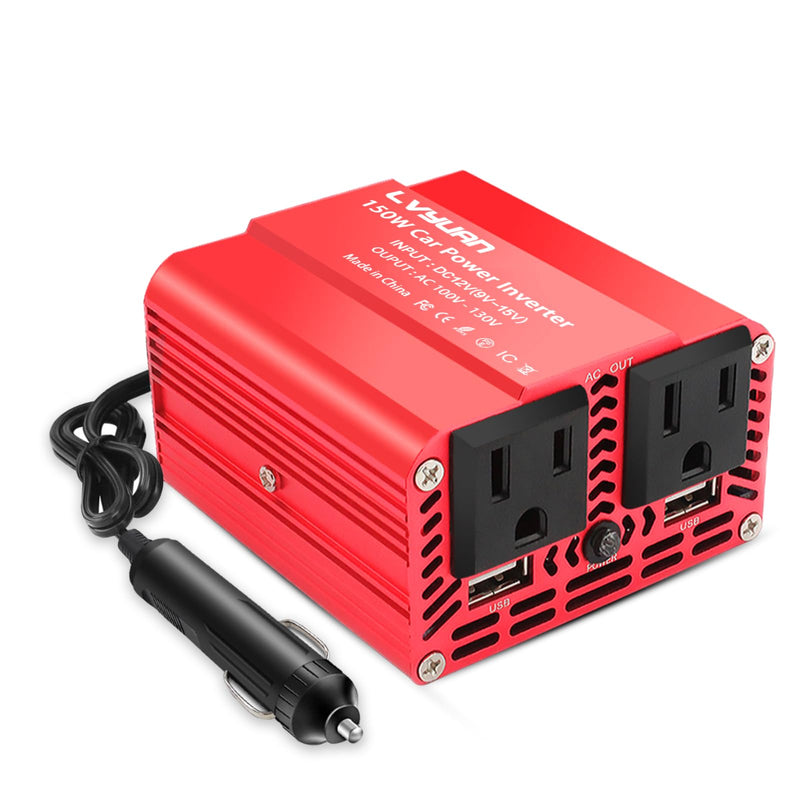 150W Power Inverter, LVYUAN Inverter 12V DC to 110V AC Car Plug in Adapter Outlet Dual 6.2A Charging USB Vehicle Converter for Phone, Laptops, Road Trip Charger 150W