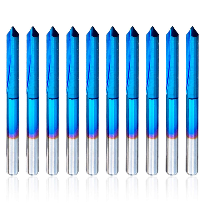 FoxAlien 10pcs V-Groove CNC Router Bits, 60 Degree 0.1mm Engraving Bits, 1/8” Shank Nano Blue Coating Sharp Bits for Wood MDF Plastics Plywood Acrylic