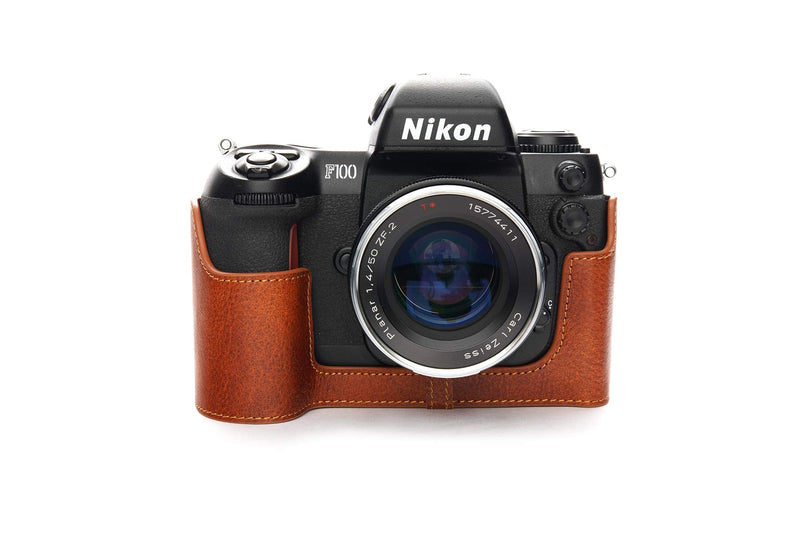 F100 Case, Handmade Genuine Real Leather Half Camera Case Bag Cover for Nikon F100 Camera With Hand Strap (LavaBrown) LavaBrown
