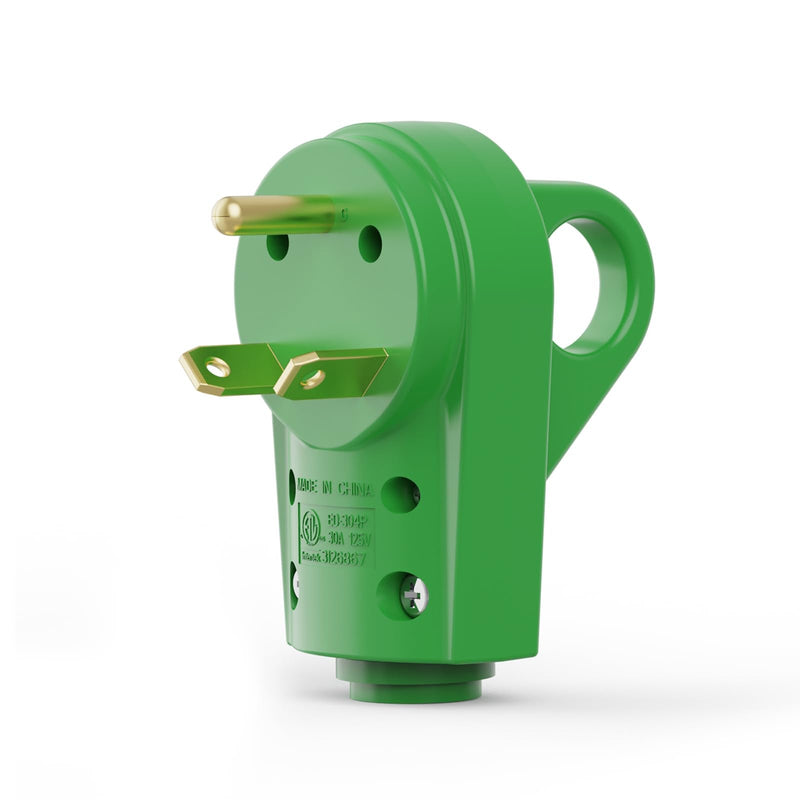 RVGUARD 30 Amp RV Replacement Plug, NEMA TT-30P, 30 Amp 125 Volt Replacement Plug with Disconnect Handle, Green 30M