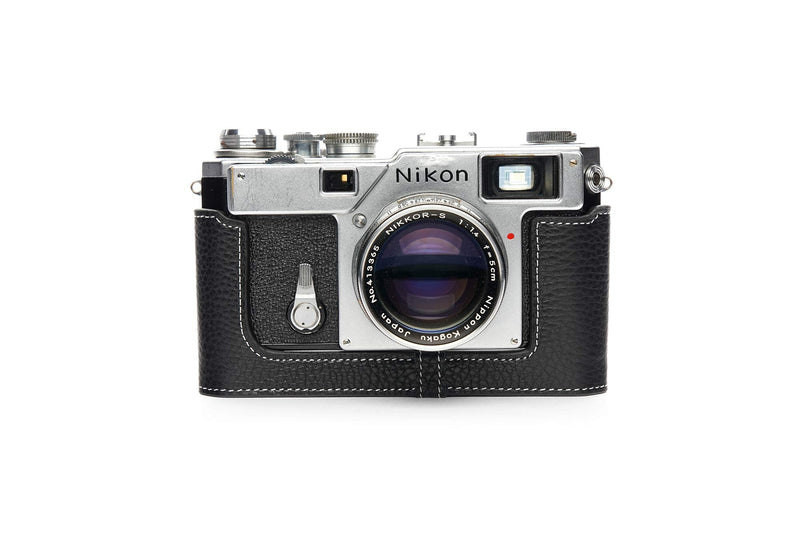 S3 Film Camera Case, Handmade Genuine Real Leather Half Camera Case Bag Cover for Nikon S3 Film Camera With Hand Strap (Black) Black