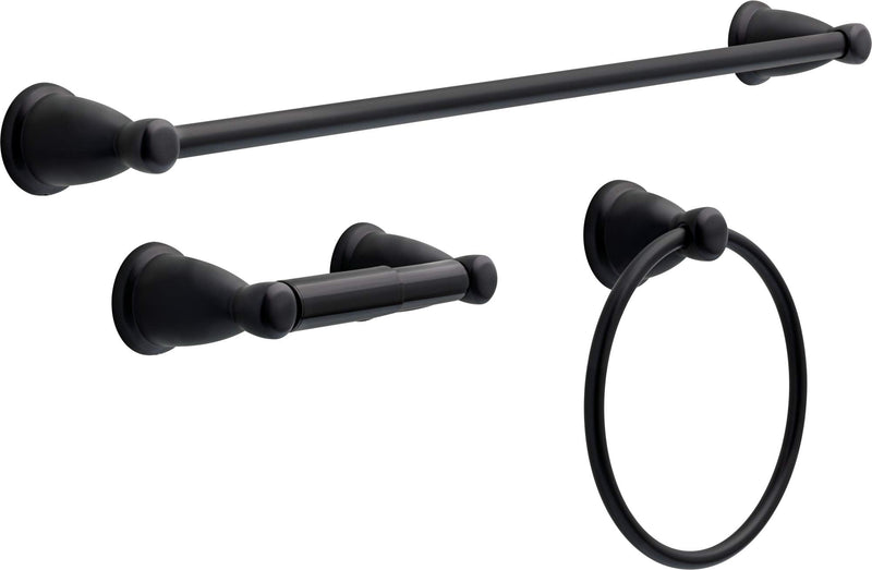 Franklin Brass 3-Piece Matte Black Bathroom Set Towel Rack, Ring, Toilet Paper Holder| Kinla Bath Accessories 3-Piece Bath Accessory Set