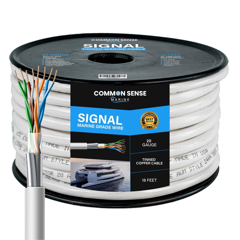 20 Gauge 8 Conductor Signal Wire - 18 ft Round Marine Grade Wire Tinned Copper Oxygen-Free Insulated - 20/8 AWG UL 1426 Standard PVC Shielded Cable for Boat, Automotive, Speakers, Camper & Trailers 18 Feet (Coiled)