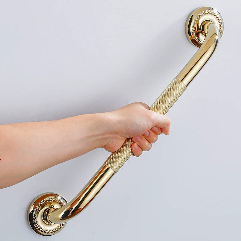 Textured Shower Grab Bar, 12-Inch Bathroom Support Rails, Stylish Safety Armrest Hand Rail, Polished Brass/Gold Finish, Good for Senior, Kids, Elderly 12 Inch
