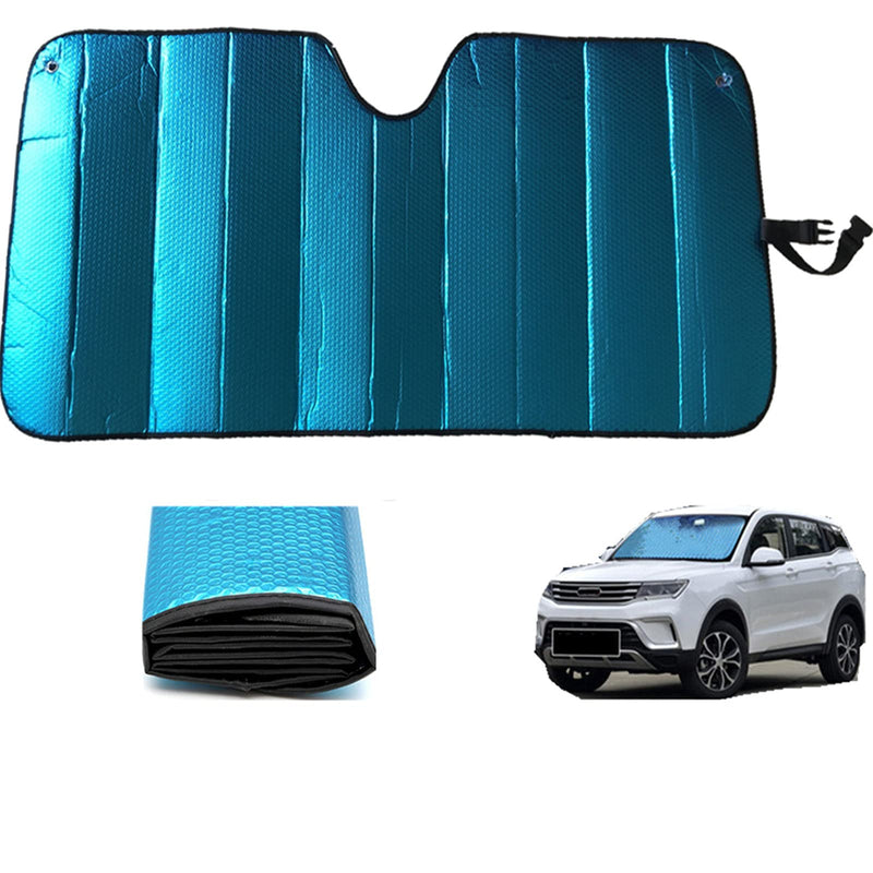 Car Windshield Sunshade-Thicken 5-Layer Bubble Block Heat and Sun UV Rays,Front Windshield Sun Shade,Sun Visor for Car- Keeps Your Vehicle Cool - 57 x 27.5 Inch (Blue) Blue