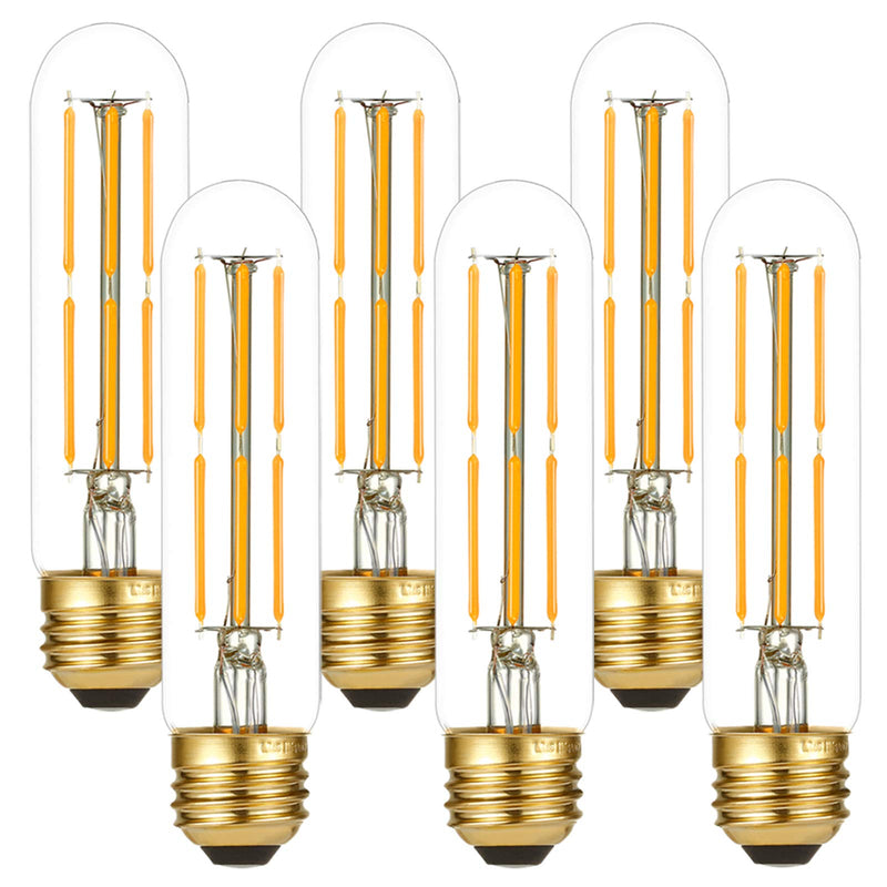 LiteHistory Dimmable E26 Edison Bulb 6W Equal 60 watt Light Bulb AC120V Warm White 2700K Edison Light Bulbs 60 Watt 600LM Tubular T10 led Bulb for Rustic Pendant,Chandeliers,Wall sconces,Vanity 6Pack 6w=60w Warm White 2700k 5 Inch(6 count)