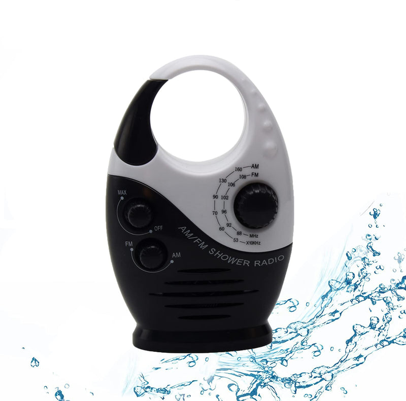 Shower Radio, Bathroom Radio AM FM, Waterproof Hanging Shower Radio Adjustable Volume black