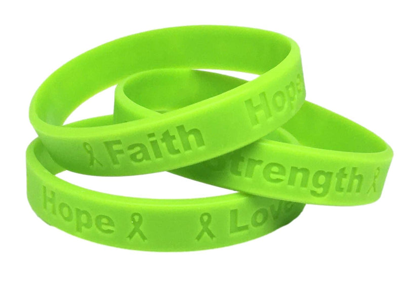 50 Lime Green Ribbon Awareness Bracelets 100% Medical Grade Silicone Bracelet - Latex and Toxin Free (50 Bracelets) Support Muscular Dystrophy, Lyme Disease, Lymphoma, Muscular Dystrophy,
