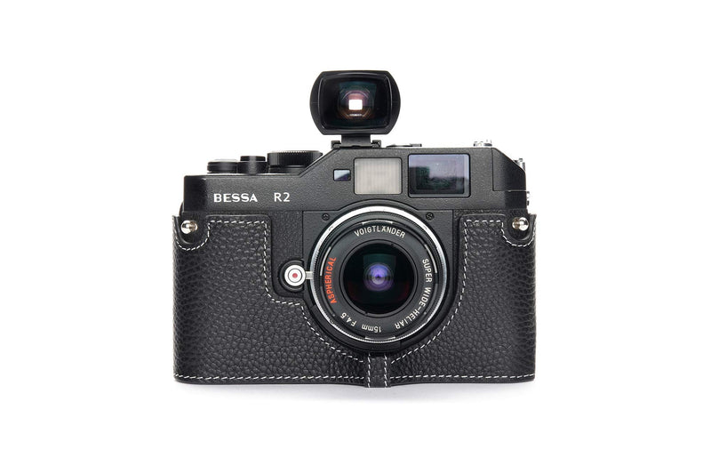 Voigtlander Bessa R2 Case, BolinUS Handmade Genuine Real Leather Half Camera Case Bag Cover for Voigtlander BESSA R4M R4A R3M R3A R2S R2C R2A R2M R2 T Camera with Hand Strap (Black) Black