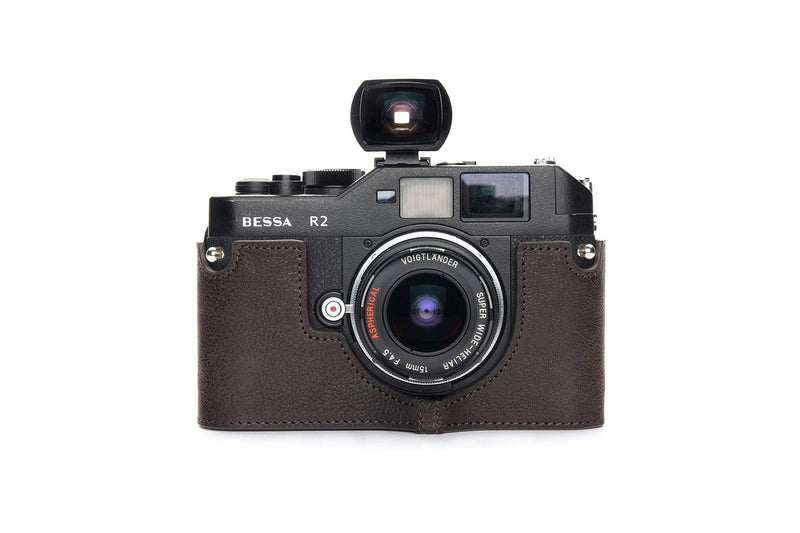 Voigtlander Bessa R2 Case, BolinUS Handmade Genuine Real Leather Half Camera Case Bag Cover for Voigtlander BESSA R4M R4A R3M R3A R2S R2C R2A R2M R2 T Camera with Hand Strap (Coffee) Coffee