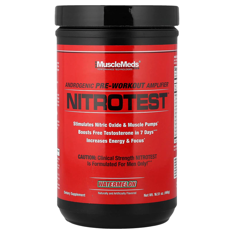 MuscleMeds Nitrotest Pre-Workout Supplement Drink, Boost Nitric Oxide, Testosterone, Watermelon, 30 Servings, 1.03 Pound, 1 Count 1.03 Pound (Pack of 1)