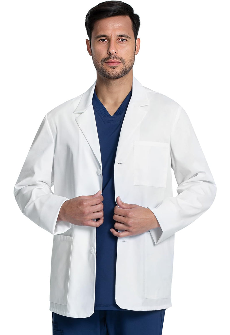 Cherokee Mens Lab Coat 30" Men's Consultation Coat Durable, Mechanical Stretch - CK401 Standard Size 30" Large White