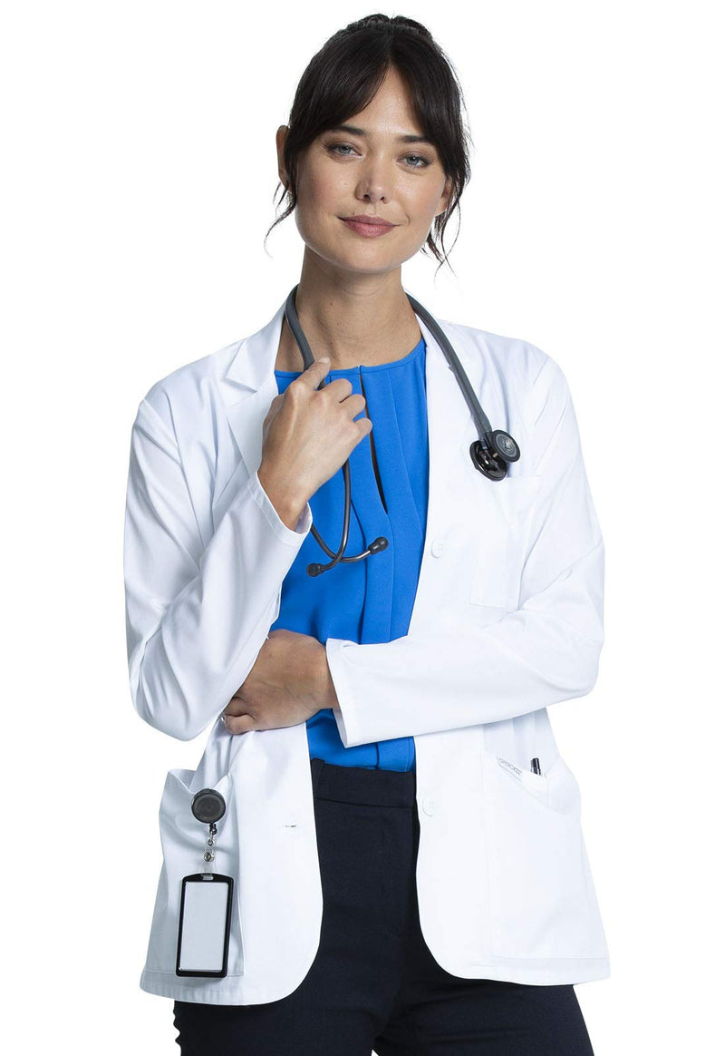 Cherokee Lab Coat Women 28" & 30" Medical Scrub Consultation Lab Coat Long Sleeve with 3 Pockets Easy Care - CK451 Standard Size 28" Medium White
