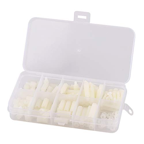 120pcs M3 White Nylon Screw and Nut Combination Box 4 Types 10 Sizes