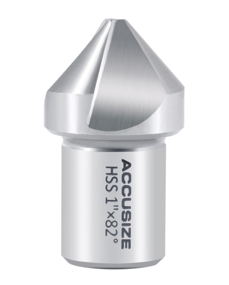 Accusize Industrial Tools HSS Countersink, 1", 82°, CE82-0001 | 1" Dia, 3/4" Weldon Shank, 3-Flute HSS, for Rota-Cutter 1", 82°