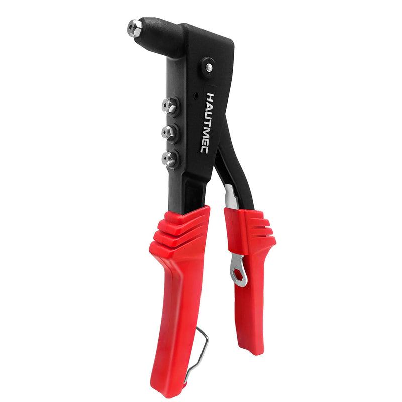 HAUTMEC Pop Rivet Gun with 4 Interchangeable Rivet Heads and Portable Wrench, Heavy Duty Durable Hand Riveter for Metal, HT0125-HR 10" Riveter