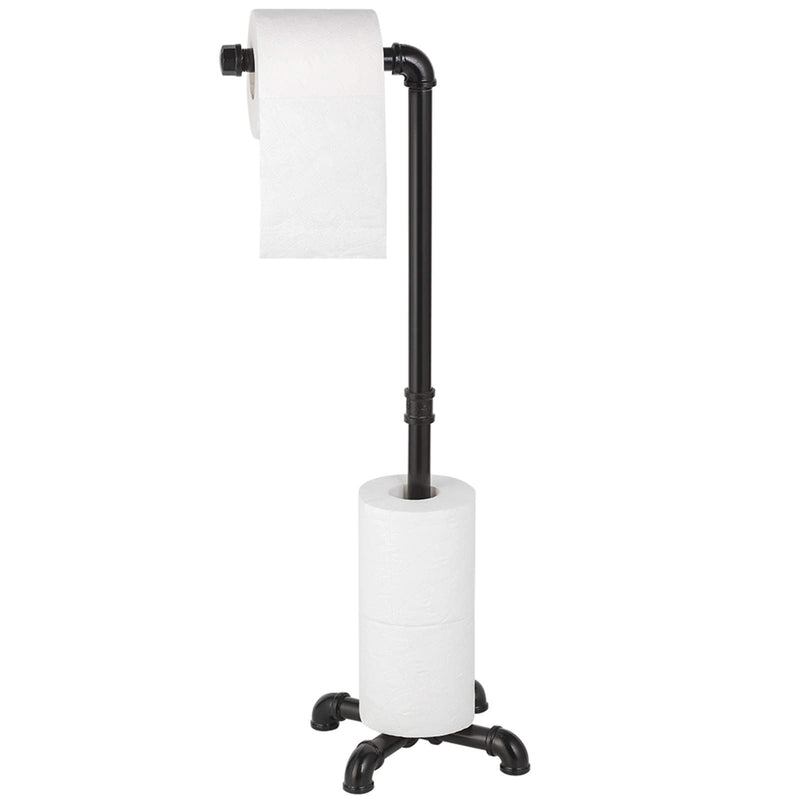 MOOACE Toilet Paper Holder Stand, Industrial Free Standing Bathroom Tissue Paper Roll Dispenser, Black pack of 1