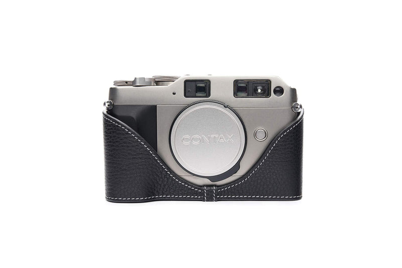 Contax G1 Case, BolinUS Handmade Genuine Real Leather Half Camera Case Bag Cover for Contax G1 Camera with Hand Strap (Black) Black