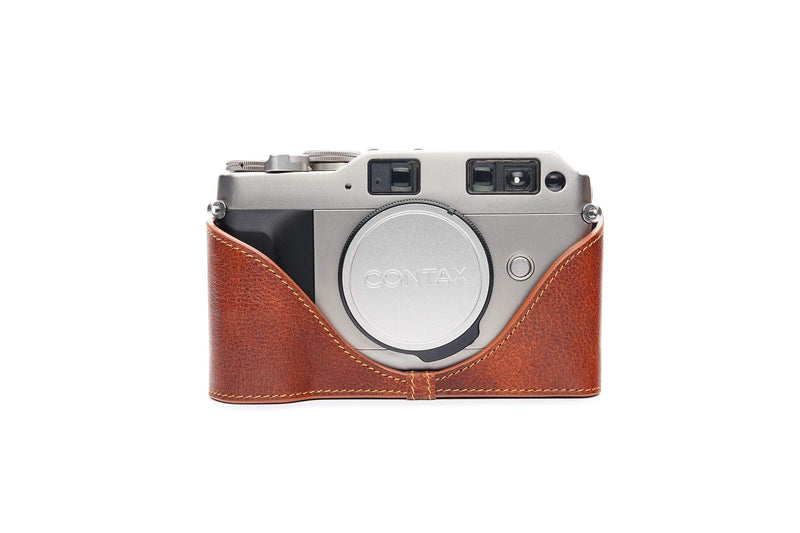 Contax G1 Case, BolinUS Handmade Genuine Real Leather Half Camera Case Bag Cover for Contax G1 Camera with Hand Strap (LavaBrown) LavaBrown