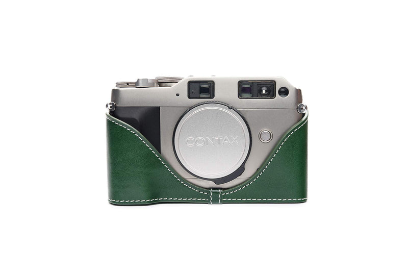 Contax G1 Case, BolinUS Handmade Genuine Real Leather Half Camera Case Bag Cover for Contax G1 Camera with Hand Strap (Green) Green