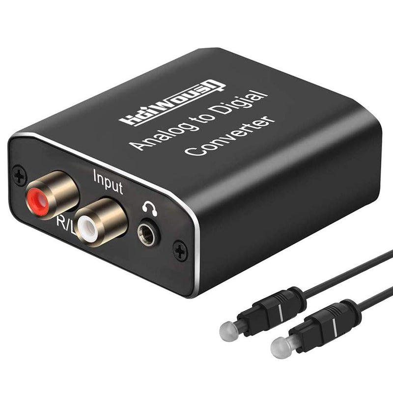Analog to Digital Audio Converter, Hdiwousp RCA R/L or 3.5mm Jack AUX to Digital Coaxial Toslink Optical SPDIF Audio Adapter for PS4 Xbox HDTV DVD Headphone (Aluminum) ADC Analog to Optical Coaxial 1