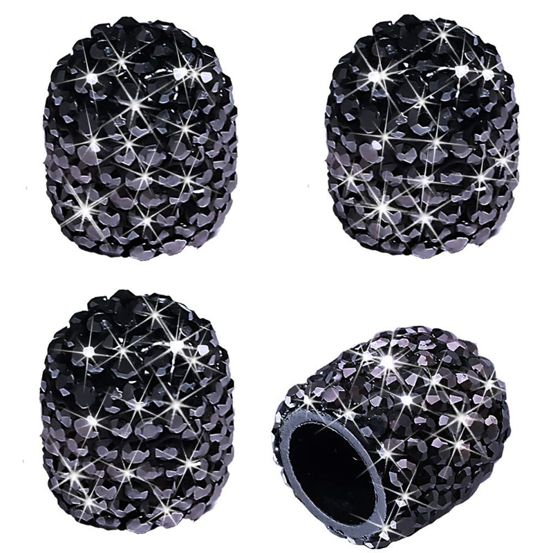 Valve Stem Caps, 4 Pack Handmade Black Crystal Rhinestone Universal Car Tire Valve Caps Chrome,Attractive Dustproof Bling Car Accessories - Black Diamond