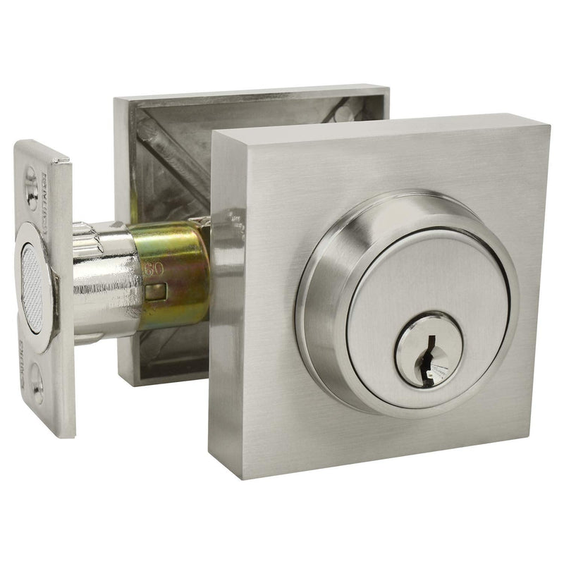 Nuk3y Hulk Series Lever Door Handle Slim Square Modern Contemporary Lever Set (Deadbolt [Single Cylinder], Satin Nickel) Deadbolt [Single Cylinder]