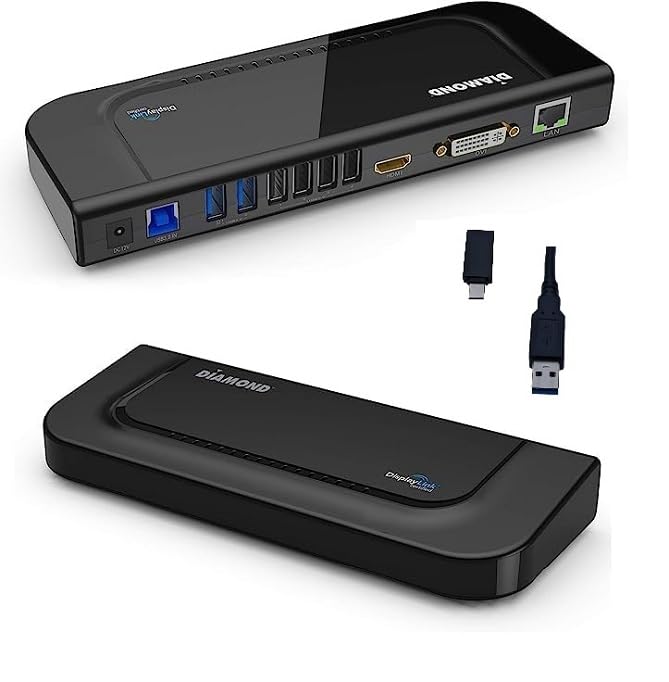 Diamond Multimedia Dual Video Output, USB/USB-C/TB3 Universal Docking Station with Gigabit Ethernet, HDMI, DVI, Audio for Windows 11, MacOS, Android 5.0+. DisplayLink Certified DL-3900 Chip (DS3900V3)