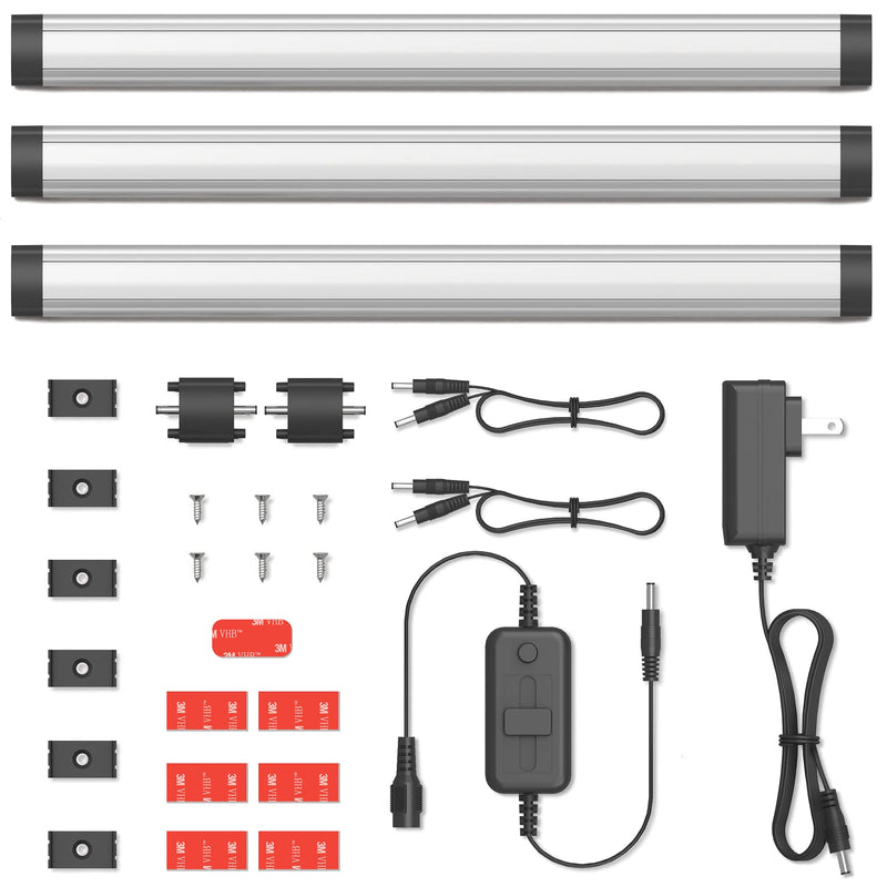 GETINLIGHT 12-inch Plug-in LED Under Counter Lights for Kitchen, Soft White 3000K, Pack of 3, IN-0110-23-SN 3 Light Pack