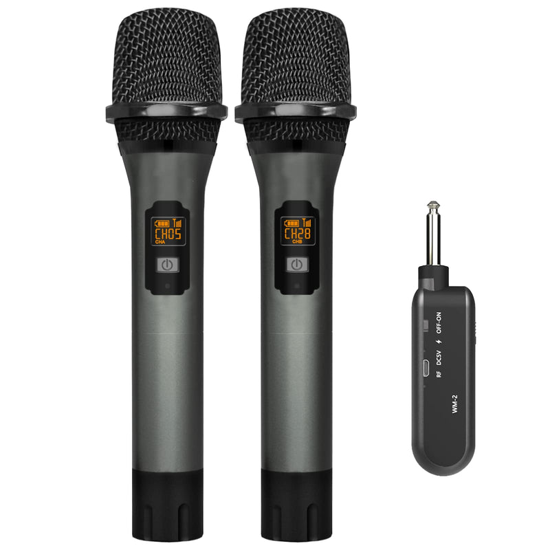 VeGue Wireless Microphone, UHF Cordless Dual Handheld Dynamic Mic Set with Rechargeable Receiver, for Karaoke Party, Voice Amplifier, PA System, Singing Machine, Church, Wedding, Meeting, 200ft (WM-2) Black