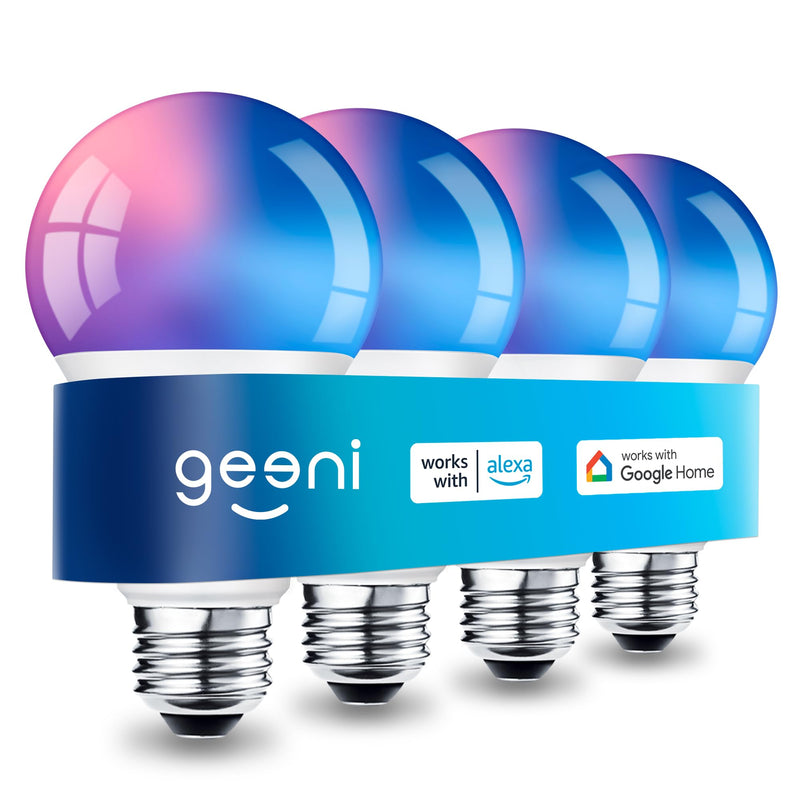 Geeni Prisma Plus 800 Dimmable Smart Light Bulbs with 2.4 GHz Wi-Fi Connectivity – Color-Changing & Tunable White, A19 LED Smart Bulb – Works with Alexa & Google, 4-Pack 4 Pack