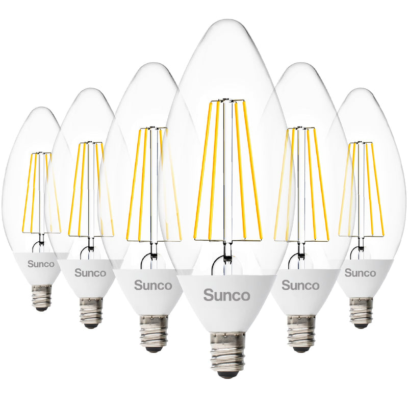 6 Pack Dusk to Dawn LED Outdoor Light Bulb B11, Edison Filament Candelabra Bulbs for Porch Lighting, 500 LM, 5W (40W Equivalent), 3000K Warm White, E12 Base, Photocell Sensor UL 6 Count (Pack of 1) White 3k