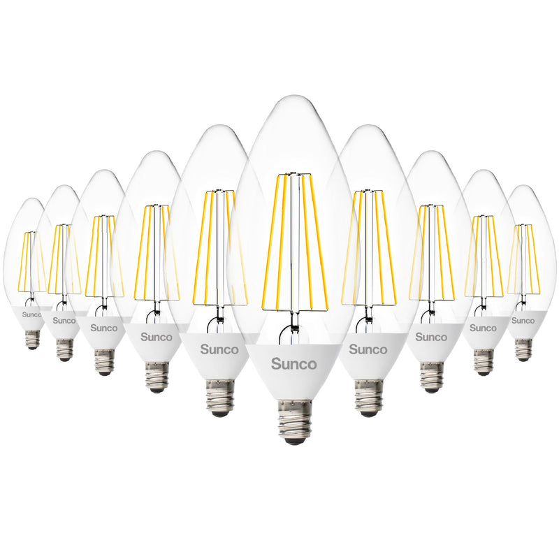 10 Pack Dusk to Dawn LED Outdoor Light Bulb B11, Edison Filament Candelabra Bulbs for Porch Lighting, 500 LM, 5W (40W Equivalent), 3000K Soft White, E12 Base, Photocell Sensor UL
