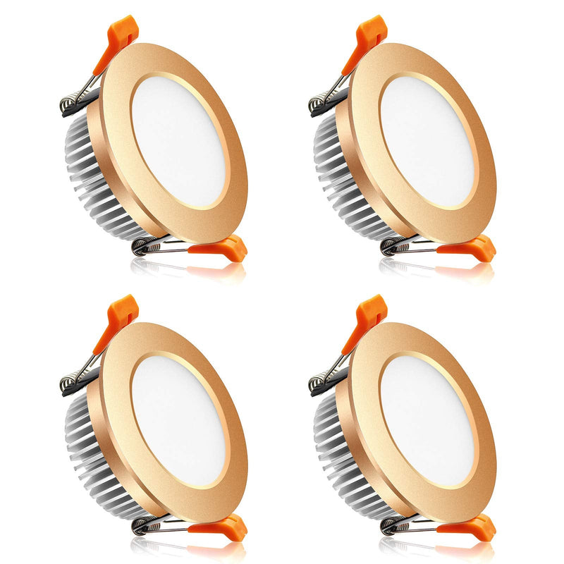 YGS-Tech 3 Inch LED Recessed Lighting, Dimmable Downlight 5W(40W Halogen Equivalent), 3000K Warm White Ceiling Light, CRI80, Gold Trim with LED Driver(4 Pack) 3000k (Warm White) Gold-3Inch-4Pack