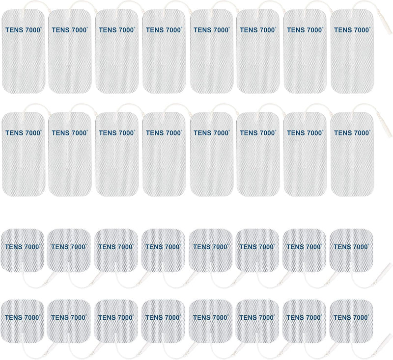 TENS 7000 Official TENS Unit Replacement Pads, 32 Pack, 16-2" X 2", 16-2" X 4" Electrode Pads Compatible with Most TENS Machines Replacement Electrodes Pack