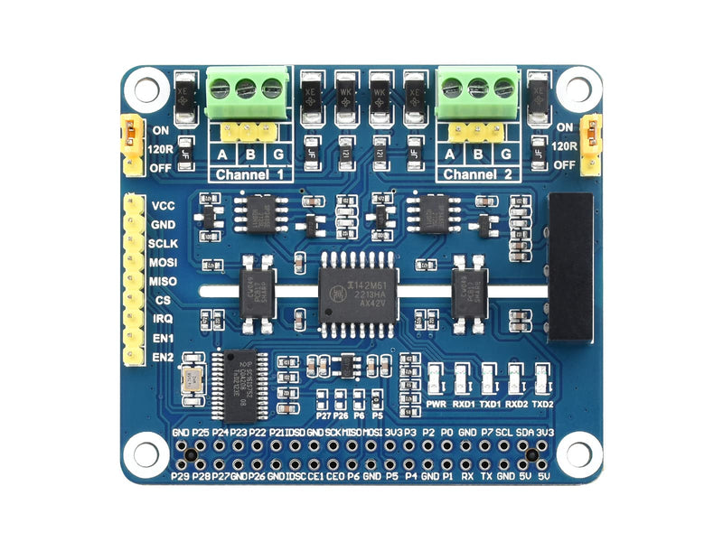 Waveshare 2-Channel Isolated RS485 Expansion HAT, Compatible with Raspberry Pi 5/4B/3B/Zero/Zero W/Zero 2W/Pico/Pico W/Pico WH, SC16IS752+SP3485 Solution with Multi Onboard Protection Circuits