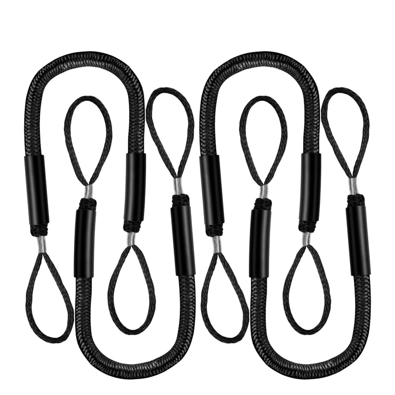 Bungee Dock Line for Boats 4FT Stretchable Boat Dock Lines with Built-in Bungee Cord Foam Floats Quick Dock Rope for Jet Ski Pontoon Kayak Elastic Boat Docking Line Boating Gifts for Men 4P Black Black 4P