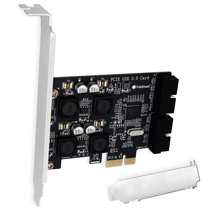 2X 19Pin USB 3.0 Header Ports PCIE USB 3.0 5Gbps Expansion Card for Windows and Linux Desktop PCs, Built in FebSmart Self-Powered Technology, No Need Additional Power Supply (FS-H2-Pro) FS-H2-Pro