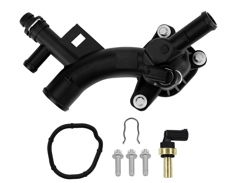 Engine Coolant Housing Water Outlet with Sensor - Compatible with Chevy Cruze, Sonic, Trax and Buick Encore 1.4L - Replaces 25193922, 15-11105, 902-846, 55565334, 1511105, 902846