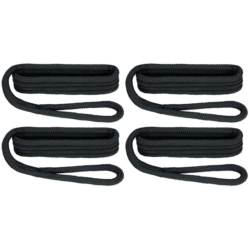 Extreme Max 3006.3383 BoatTector Premium Double Braid Nylon Fender Line Value 4-Pack - 3/8" x 6', Black